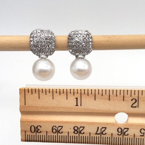 Earrings Pearl Rhinestone Elegant Drop Hollywood Glam Trendy Silver Stylish NEW - Picture 3 of 3